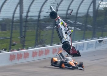 Sting Ray Robb shoots into the air after making contact with Alexander Rossi.