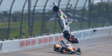 Sting Ray Robb shoots into the air after making contact with Alexander Rossi.