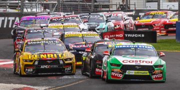 The start of Race 23 of the Repco Supercars Championship at the VAILO Adelaide 500.