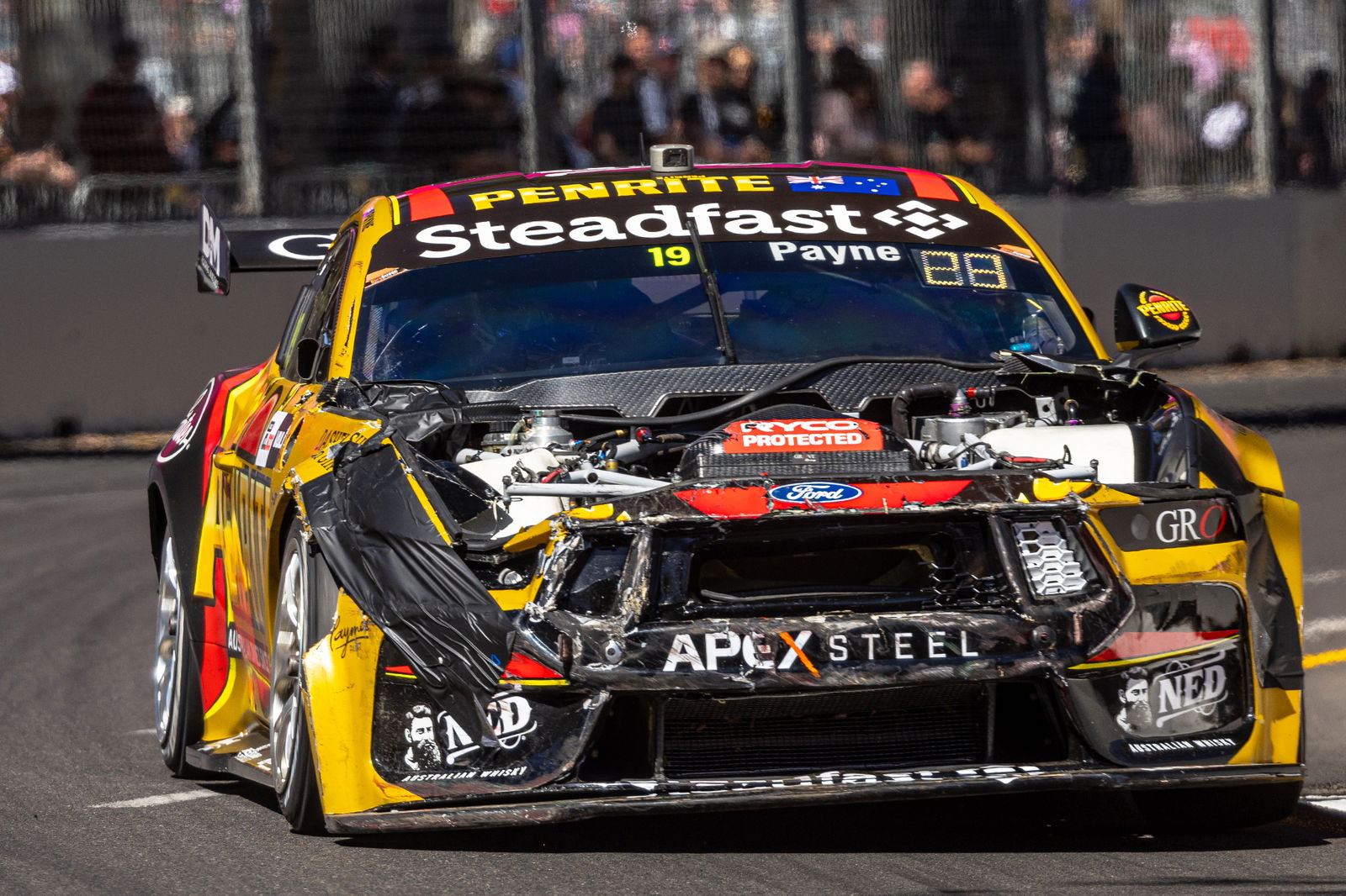 Matt Payne's damaged Ford Mustang.