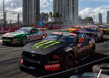 The start of Race 21 of the Repco Supercars Championship at the Gold Coast 500.