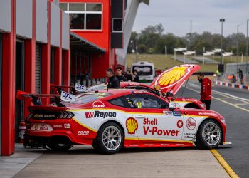 The #17 Dick Johnson Racing Ford Mustang at Queensland Raceway.