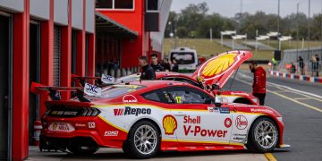 The #17 Dick Johnson Racing Ford Mustang at Queensland Raceway.