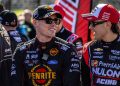 Grove Racing's Richie Stanaway (left) with James Golding of PremiAir Racing.