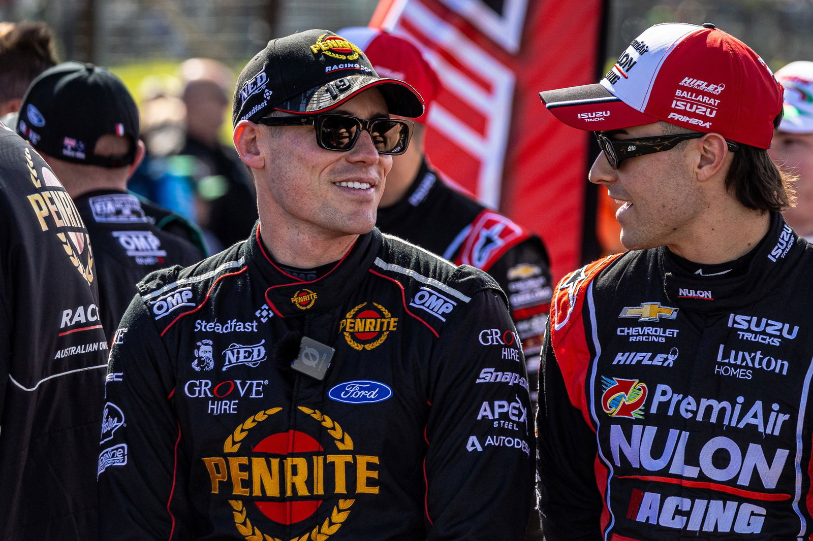 Grove Racing's Richie Stanaway (left) with James Golding of PremiAir Racing.