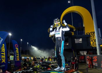 Chaz Mostert celebrates victory in Sydney. Image: InSyde Media