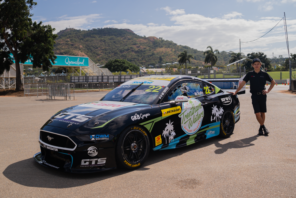 Mason Kelly with his Mustang sporting Trentham Waters Resort backing. Image: Supplied