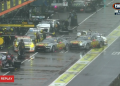 This pit lane mess was set to be investigated post-race. Image: Fox Sports