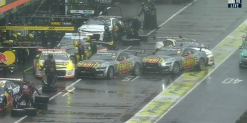 This pit lane mess was set to be investigated post-race. Image: Fox Sports