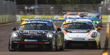 Teammates at Earl Bamber Motorsport, Oscar Targett and Brock Gilchrist were one-two in Round 3 of Porsche Sprint Challenge. Image: InSyde Media