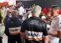 Team 18 owner Charlie Schwerkolt (left) with team principal Adrian Burgess and senior manager of Toyota Design Australia Nic Hogio (right).