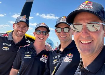 (left to right) Scott Pye, Will Brown, Broc Feeney, and Jamie Whincup. Image: Red Bull Ampol Racing Facebook