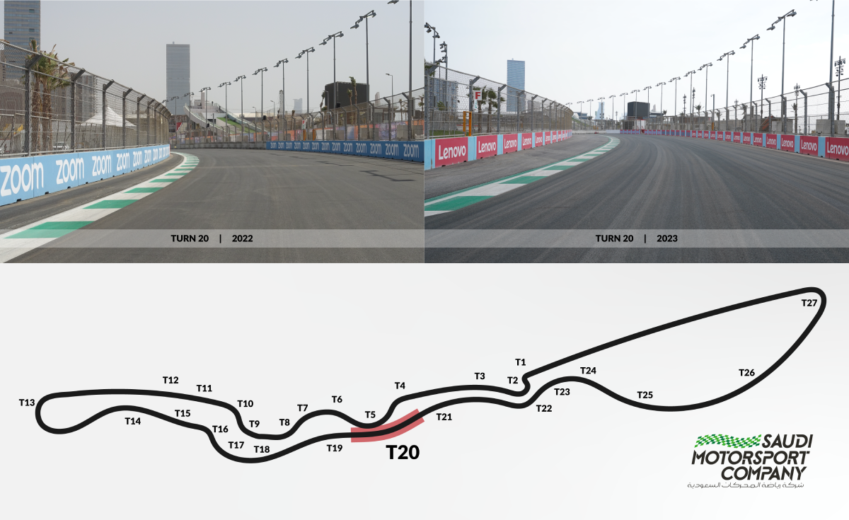 Changes to the Jeddah circuit at Turn 20