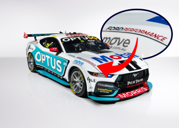 Ford Performance branding, rather than the Blue Oval, will be prominent on the Ford Mustangs this year. Image: Walkinshaw Andretti United (digitally altered)