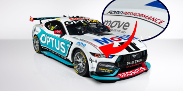 Ford Performance branding, rather than the Blue Oval, will be prominent on the Ford Mustangs this year. Image: Walkinshaw Andretti United (digitally altered)