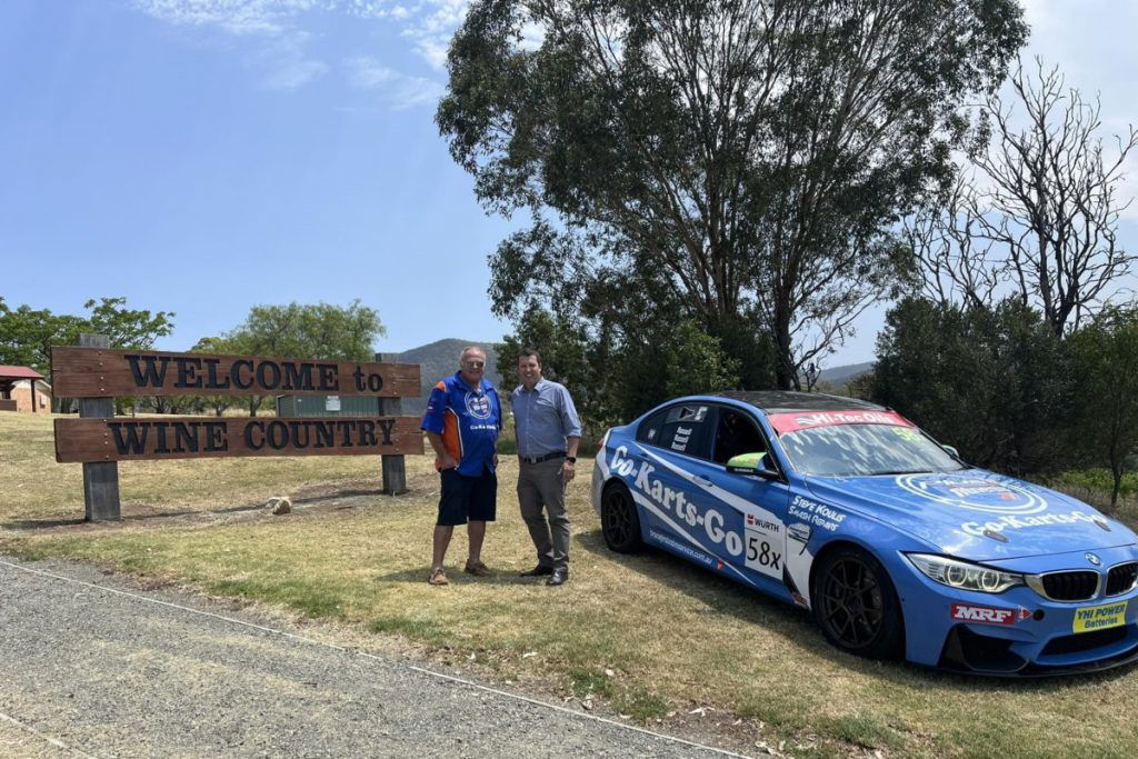 Cessnock Mayor Jay Suvaal (right, pictured with Novocastrian Motorsport's Wayne Russell), promoting the idea of the ‘Wine Country 500′ in October 2023. Image: ‘Jay Suvaal – Mayor of Cessnock' Facebook