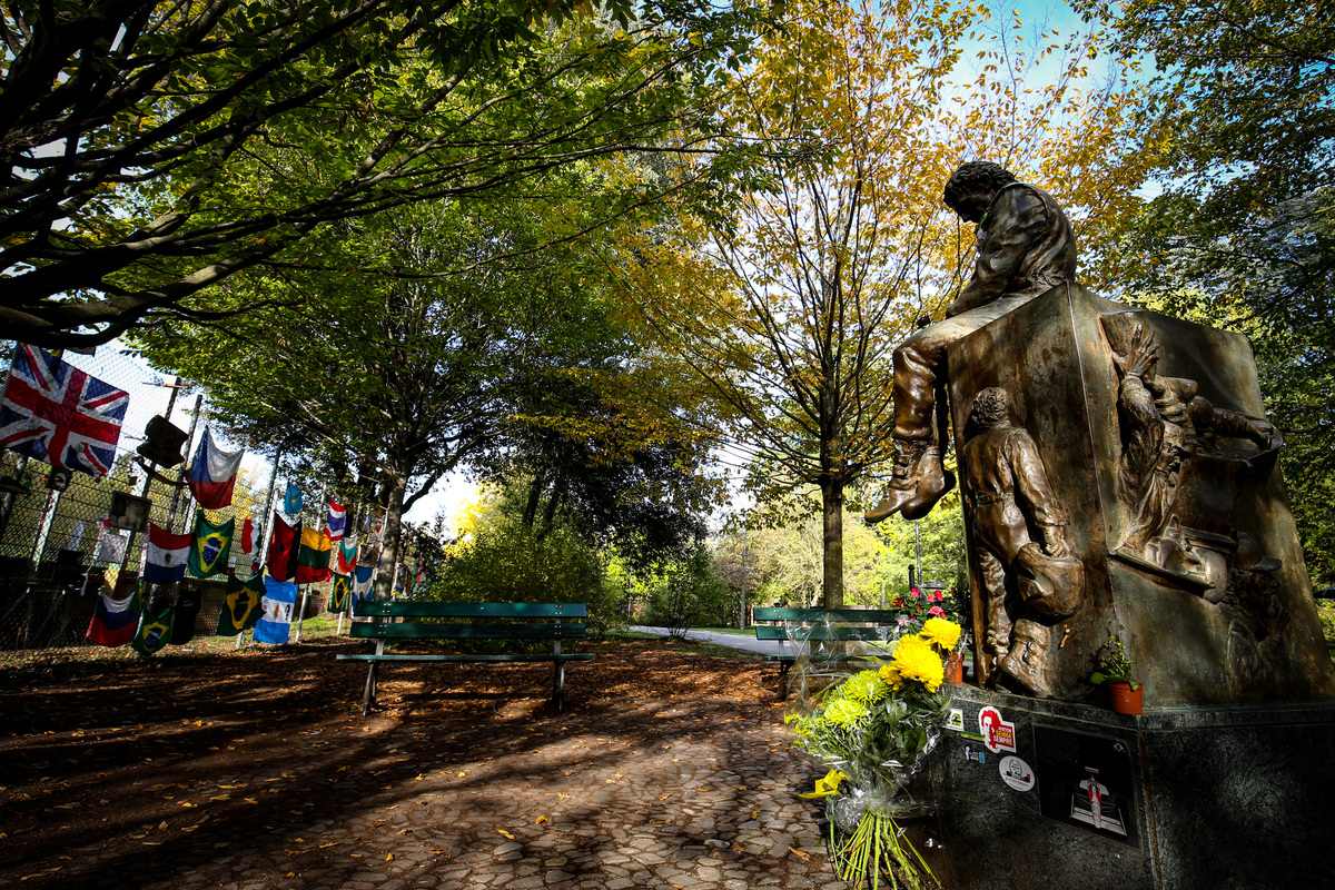Ayrton Senna Memorial at Tamburello. Image: Charniaux / XPB Images