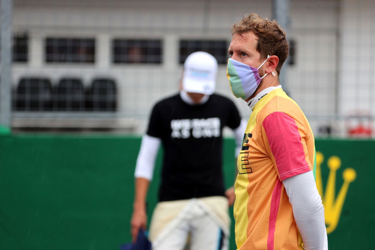 Sebastian Vettel wearing a rainbow t-shirt on the grid
