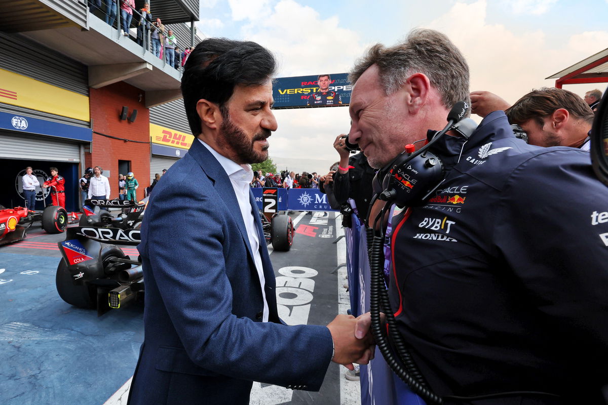 Christian Horner with FIA president Mohammed Ben Sulayem. Image: Moy / XPB Images