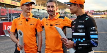 (L to R): Oscar Piastri (AUS) McLaren celebrates his third position with Andrea Stella (ITA) McLaren Team Principal and second placed team mate Lando Norris (GBR) McLaren.
24.09.2023. Formula 1 World Championship, Rd 17, Japanese Grand Prix, Suzuka, Japan, Race Day.
- www.xpbimages.com, EMail: requests@xpbimages.com © Copyright: Batchelor / XPB Images