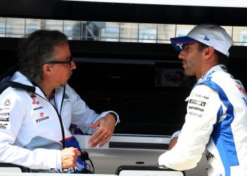 Daniel Ricciardo with new RB team boss Laurent Mekies. Image: Batchelor / XPB Images