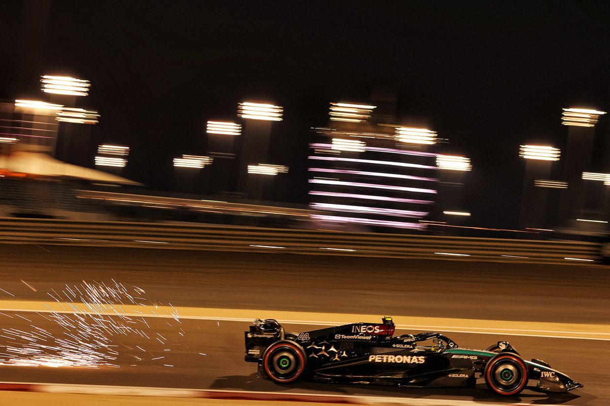 Lewis Hamilton headed a Mercedes one-two in PRactice 2 for the Bahrain Grand Prix. Image: Bearne / XPB Images