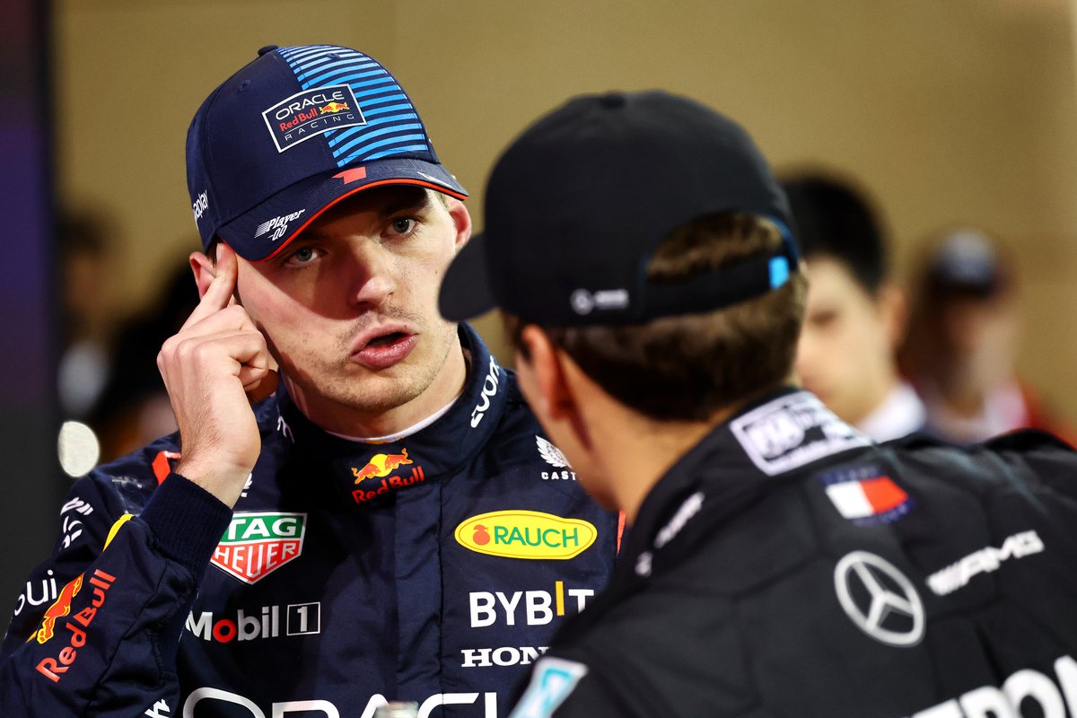 George Russell and Max Verstappen have questioned why Max Verstappen would want to join Mercedes. Image: Batchelor / XPB Images