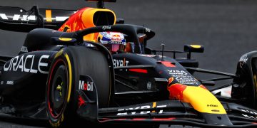 Max Verstappen saw off a late challenge from Sergio Perez to claim pole for the Japanese Grand Prix. Image: Coates / XPB Images