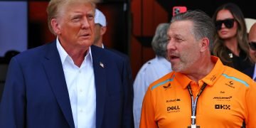 (L to R): Donald Trump (USA) Politician and Businesman with Zak Brown (USA) McLaren Executive Director. 05.05.2024. Formula 1 World Championship, Rd 6, Miami Grand Prix, Miami, Florida, USA, Race Day. - www.xpbimages.com, EMail: requests@xpbimages.com © Copyright: Coates / XPB Images