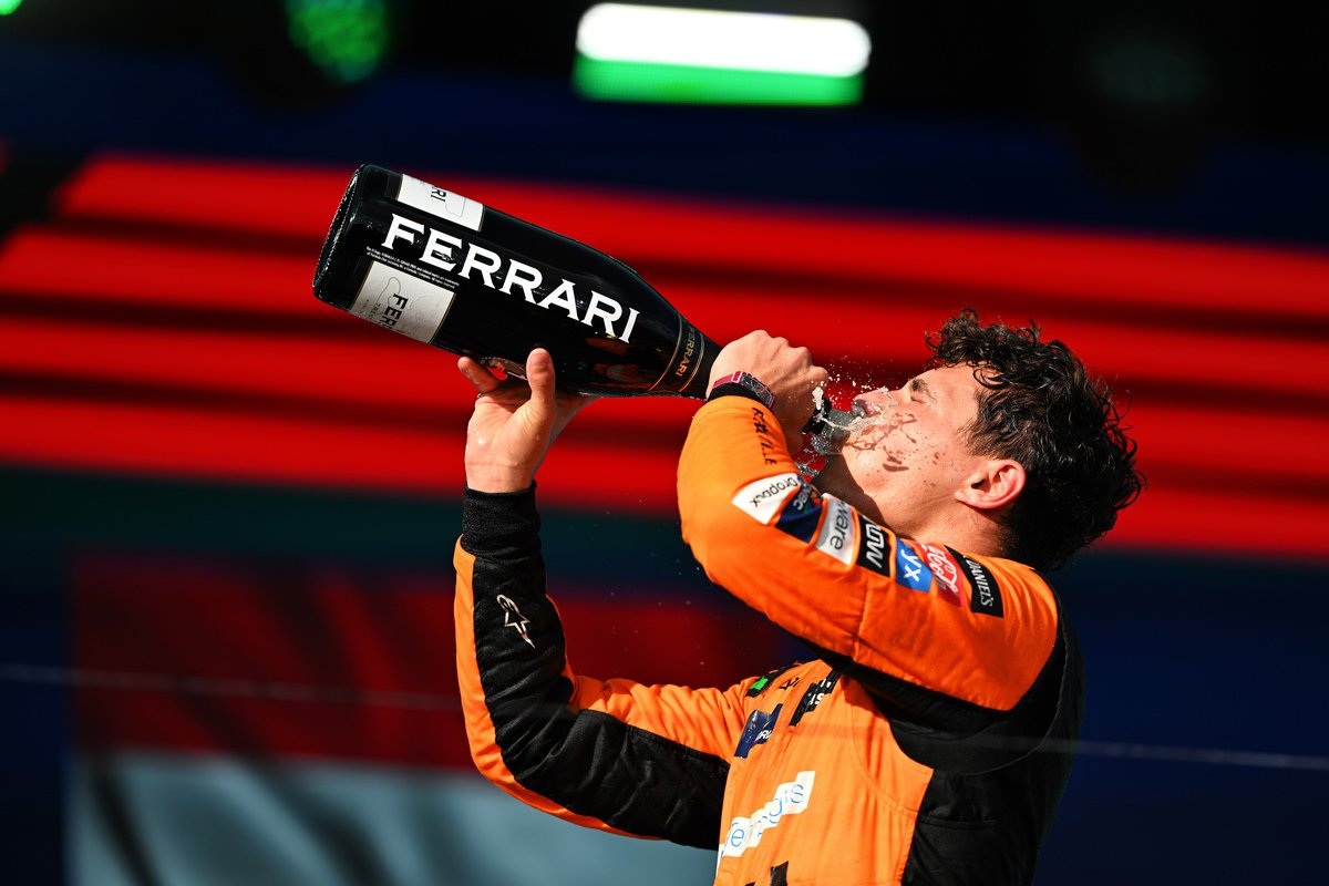 Lando Norris is planning an all-night celebration following his victory in the Formula 1 Miami Grand Prix. Image: Price / XPB Images