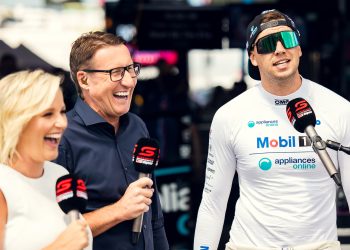 Mark Skaife with Jess Yates and Chaz Mostert.