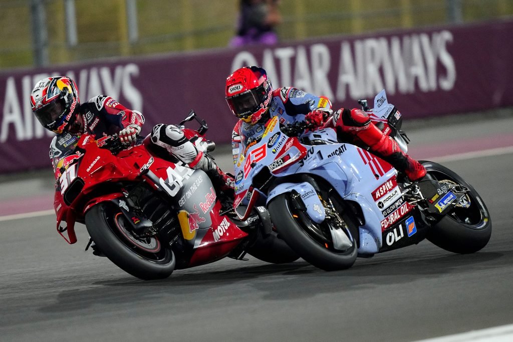 Pedro Acosta passes Marc Marquez in the 2024 Qatar MotoGP Race
