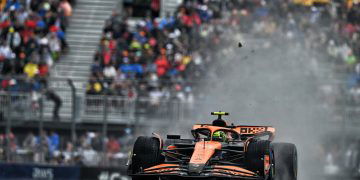 Lando Norris opening practice for the Canadian Grand Prix in mixed conditions. Image: Price / XPB Images