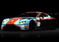 The #14 Volante Rosso Aston Martin Vantage GT3 in its Gulf Oil colours.