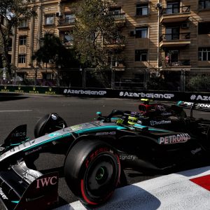 Lewis Hamilton will start the Azerbaijan Grand Prix from the pit lane, one of four changes to the grid after qualifying. Image: Charniaux / XPB Images