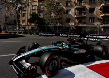 Lewis Hamilton will start the Azerbaijan Grand Prix from the pit lane, one of four changes to the grid after qualifying. Image: Charniaux / XPB Images