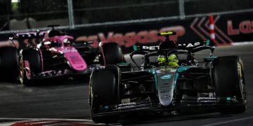 Lewis Hamilton went fastest in second practice to underscore the pace in the Mercedes and raise the potential for a three-team scrap for the Las Vegas Grand Prix. Image: Charniaux / XPB Images