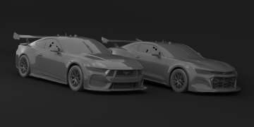 The Gen3-spec Ford Mustang (left) and Chevrolet Camaro rendered in iRacing.