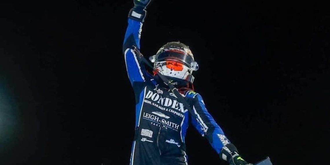 Lockie McHugh won a fast, thrilling feature to claim the Aussie Sprintcar Title. Image: Supplied