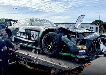 The damaged Mercedes-AMG GT3 of James and Theo Koundouris.