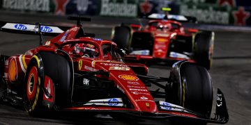 A frustrated Charles Leclerc unloaded on his race engineer, Bryan Bozzi, following the Las Vegas Grand Prix. Image: Charniaux / XPB Images