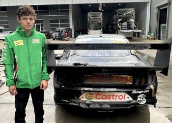 Mason Kelly with his burnt Mustang. Image: Supplied