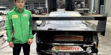 Mason Kelly with his burnt Mustang. Image: Supplied