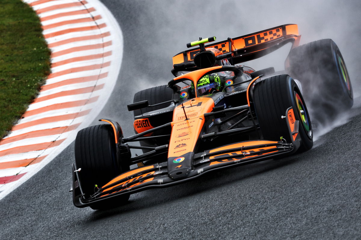 Lando Norris headed Max Verstappen in an opening hour of practice in Zandvoort. Image: Charniaux / XPB Images