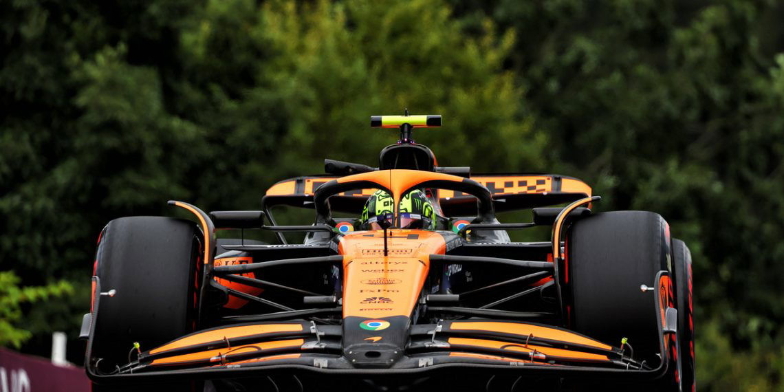 Lando Norris and Oscar Piastri headed Max Verstappen in the second hour of practice for the Belgian Grand Prix. Image: Charniaux / XPB Images