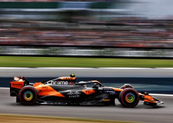 Lando Norris and Oscar Piastri left McLaren fastest in a second practice session impacted by rain. Image: Coates / XPB Images