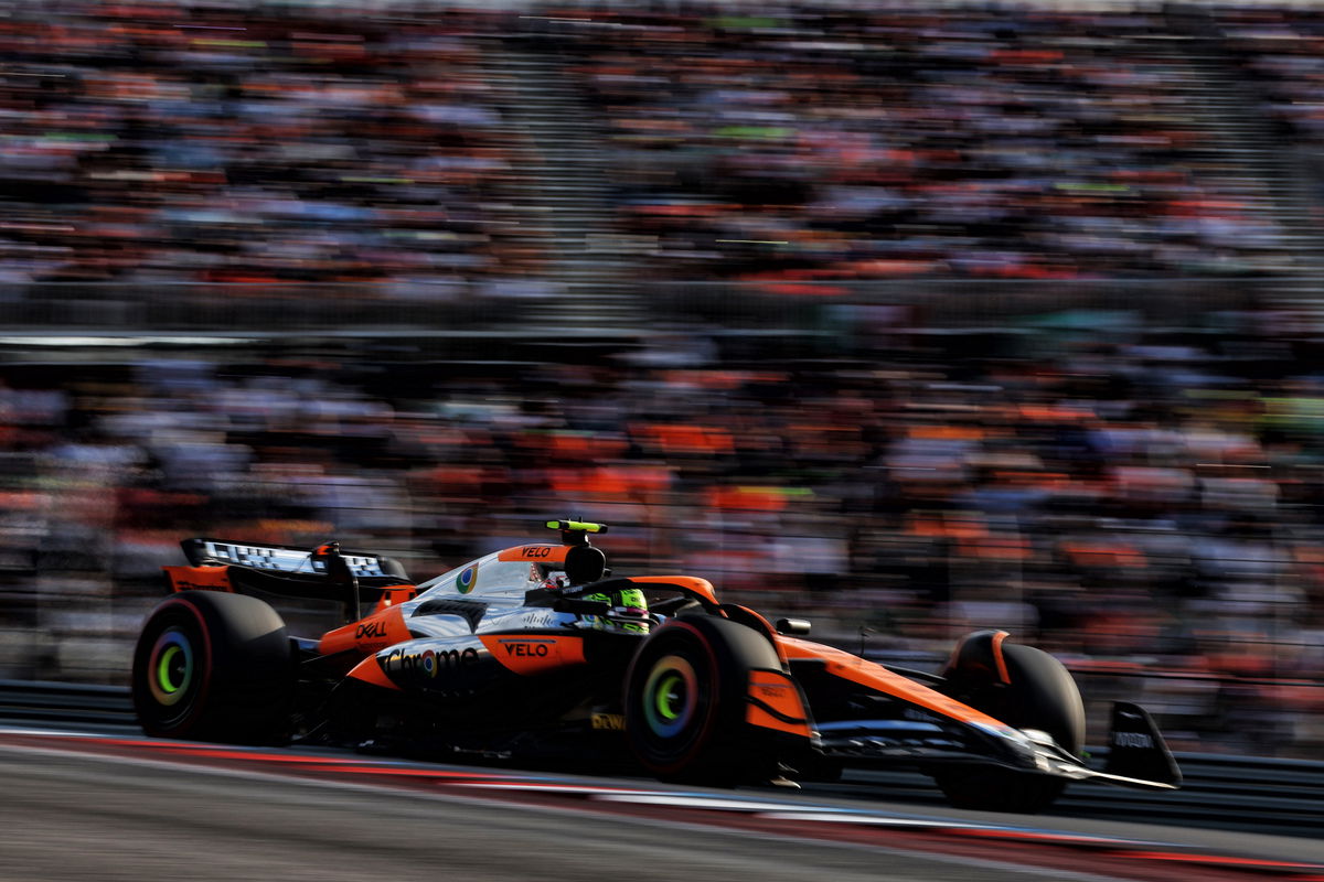 Lando Norris sealed an unlikely pole position with an aggressive lap early in Qualifying 3 for the United States Grand Prix. Image: Coates / XPB Images