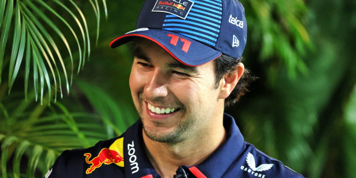 Sergio Perez has taken aim at rumours surrounding his F1 future via a cheeky post on social media. Image: Rew / XPB Images