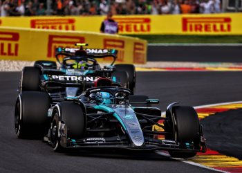 George Russell has won a nail-biting Belgian Grand Prix from team-mate Lewis Hamilton with Oscar Piastri third. Image: Coates / XPB Images