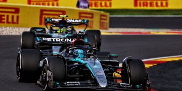 George Russell has won a nail-biting Belgian Grand Prix from team-mate Lewis Hamilton with Oscar Piastri third. Image: Coates / XPB Images